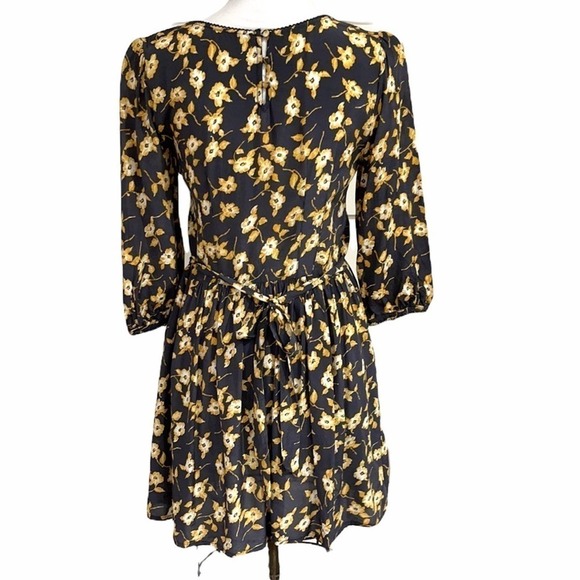 Free People Grey/Yellow Floral‎ Lace Trimmed Dress SZ 6 - Picture 4 of 7